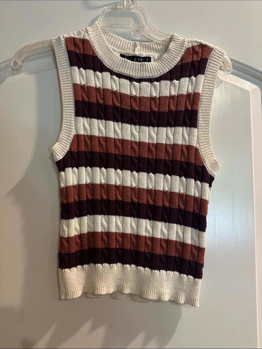 Say What? Ribbed Sleeveless Tank - Cream, Brown & Burgundy